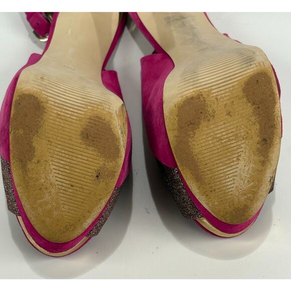 VTG Guess Sillito High Heels Pink Suede Sandals Platform Size 7.5M Y2k Clubbing - Picture 9 of 14